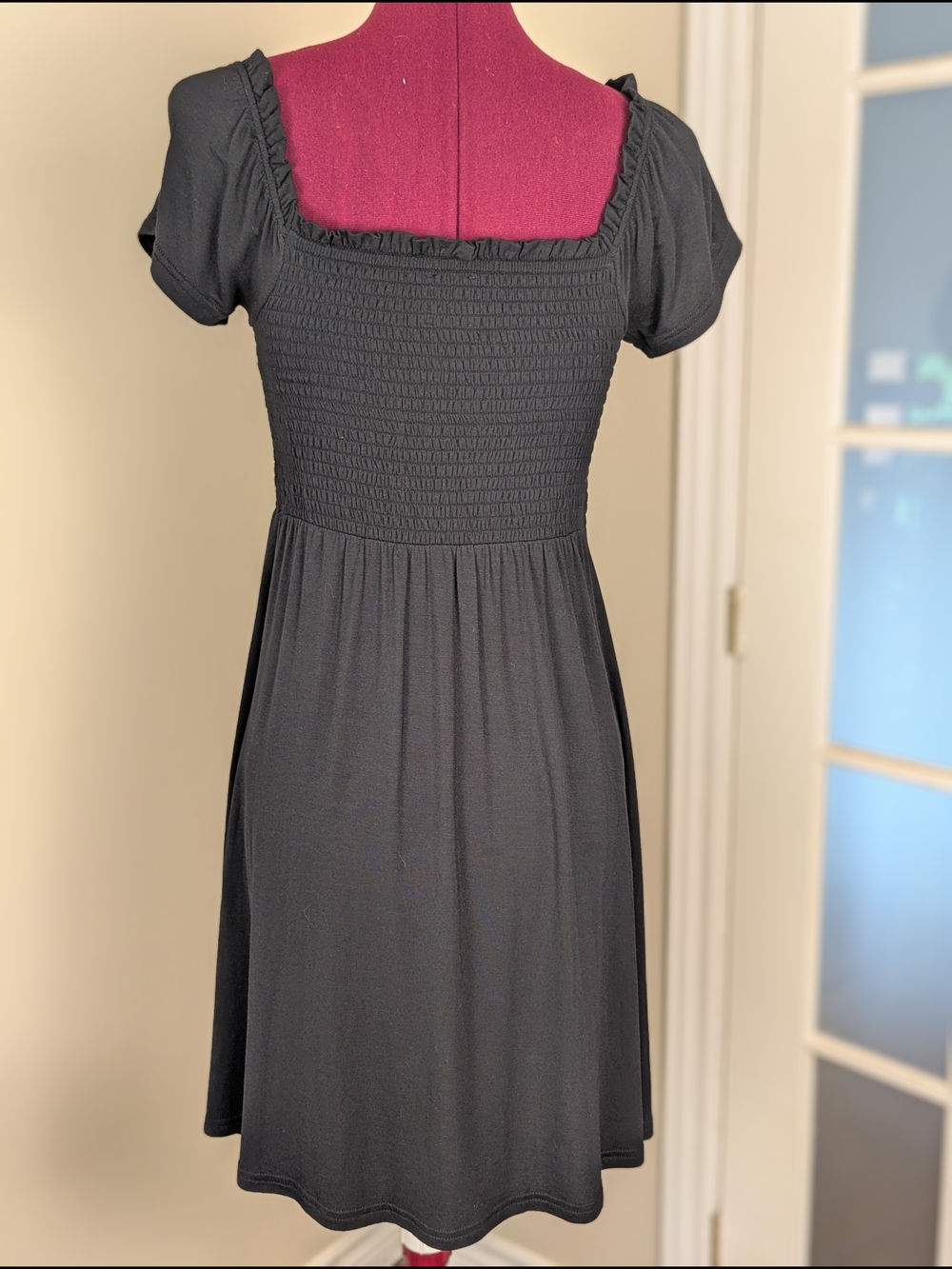 GAP Black Smocked Square-Neck Mini Dress - Picture 4 of 5